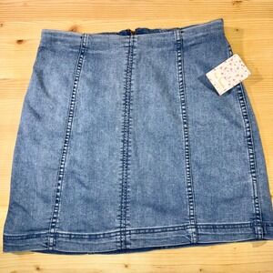Free People Denim Mini Skirt A-Line Blue Jean Skirt Women's Size 10 Y2K